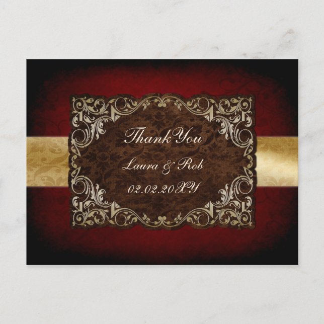 rustic red regal wedding Thank You Postcard (Front)