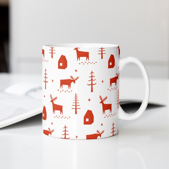 Rustic Red Reindeer Cabin. Christmas Nordic Forest Coffee Mug (Creator Uploaded)