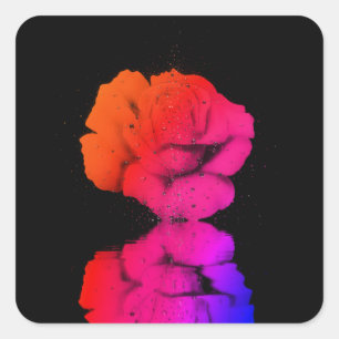 Rustic Red Rose Floral Bloom Water Drop Art Square Sticker