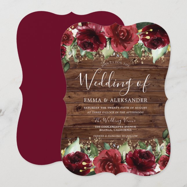 Rustic Red Roses Country Floral Wedding Invitation (Front/Back)