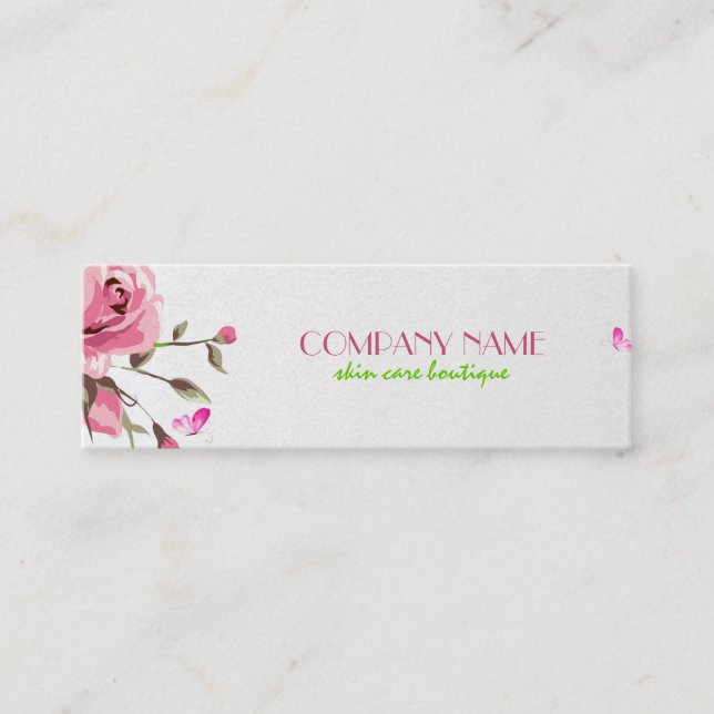 Rustic Red Roses White Background Cosmetology Mini Business Card (Front)