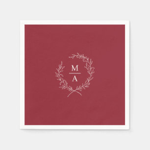 Rustic Red Simple Elegant Laurel Wreath Monogram Napkin