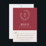 Rustic Red Simple Elegant Monogram RSVP<br><div class="desc">A tasteful and classic choice in wedding response cards, this design conveys a simple elegance in its text layout and classic style. A simple open laurel wreath of sketched leaves surrounds the monogram initial of the bride and groom. The elegant yet simple text template is ready to personalise with your...</div>