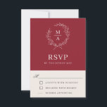 Rustic Red Simple Elegant Monogram RSVP Card<br><div class="desc">A tasteful and classic choice in wedding response cards, this design conveys a simple elegance in its text layout and classic style. A simple open laurel wreath of sketched leaves surrounds the monogram initial of the bride and groom. The elegant yet simple text template is ready to personalise with your...</div>