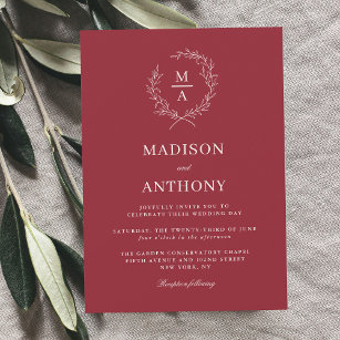 Rustic Red Simple Elegant Monogram Wedding Invitation