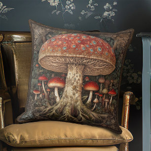 Rustic Red Spotted Mushroom Botanical Festival Cushion
