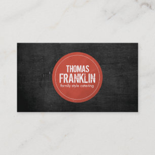 Rustic Red Stamped Logo II on Black Woodgrain Business Card
