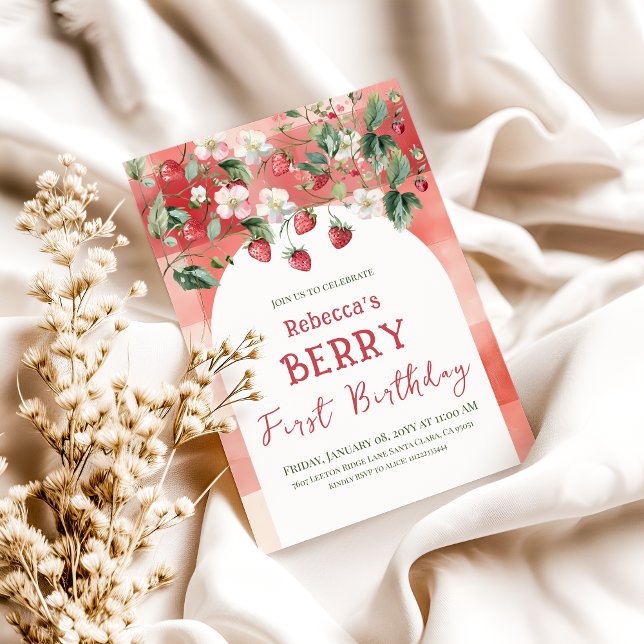 Rustic Red Strawberry Berry First Birthday Invitation (Creator Uploaded)