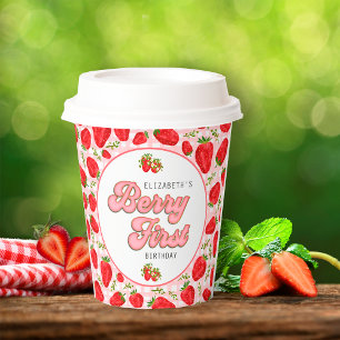 Rustic Red Strawberry Pattern Girl Berry First Paper Cups