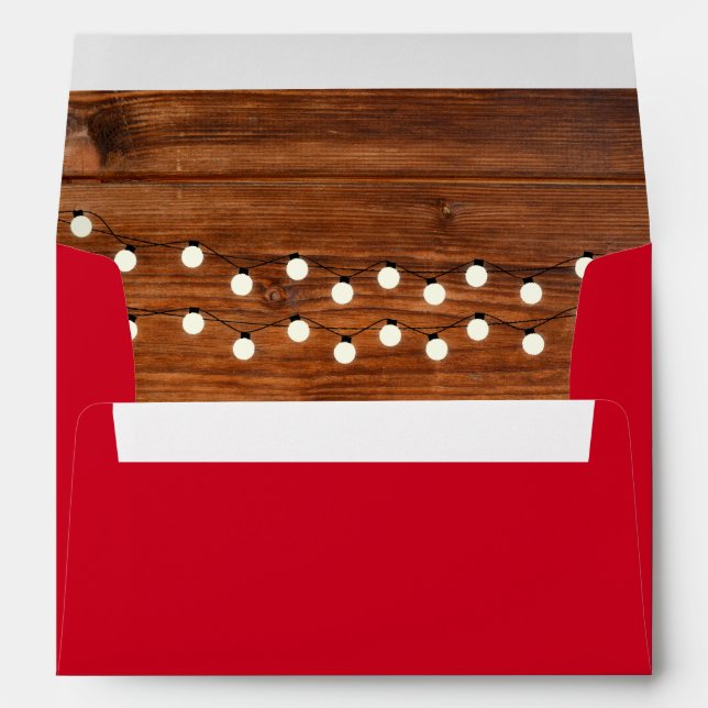 Rustic Red String Lights Wood Address Envelope (Back (Bottom))