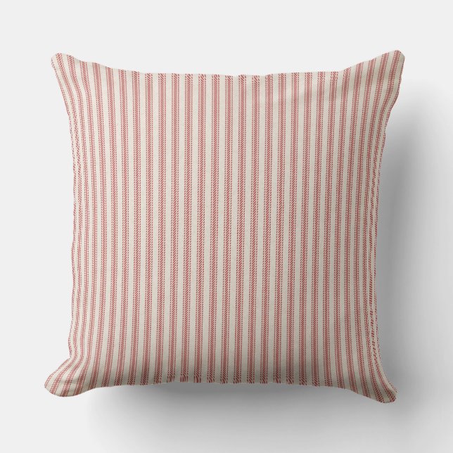 Rustic Red Striped French Ticking Cushion (Front)