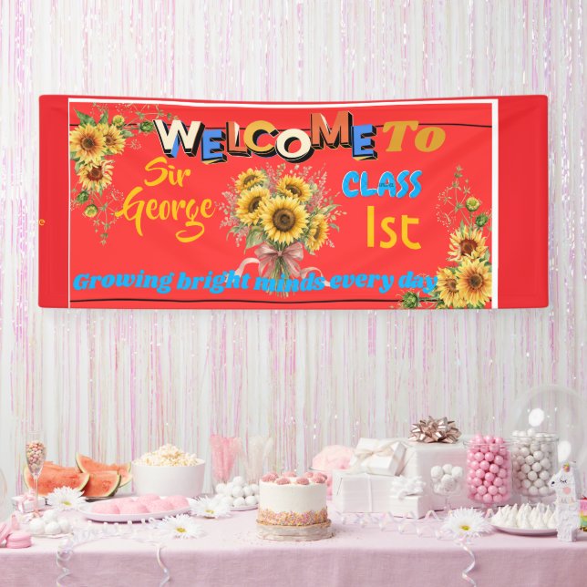 Rustic red Sunflower Teacher Classroom Welc Banner (Party)