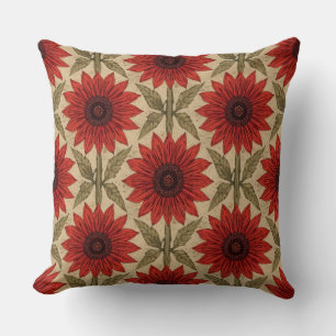Rustic Red Sunflower Throw Pillow