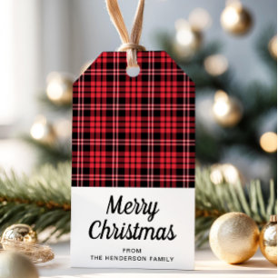 Rustic Red Tartan Plaid Merry Christmas Gift Tags
