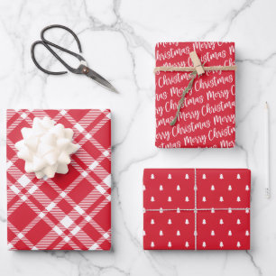 Rustic Red Tartan Plaid Merry Christmas Pattern Wrapping Paper Sheet