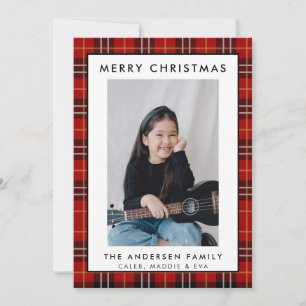 Rustic Red Tartan Plaid Merry Christmas Photo Card