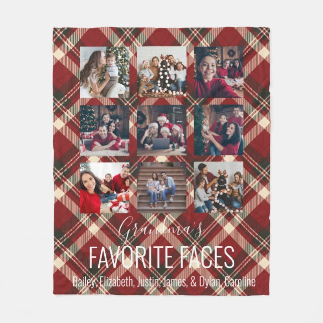Rustic Red Tartan Plaid Personalised 9 Photo   Fleece Blanket (Front)