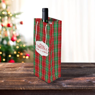 Rustic Red Tartan Plaid Winter Pattern Monogram Wine Gift Bag