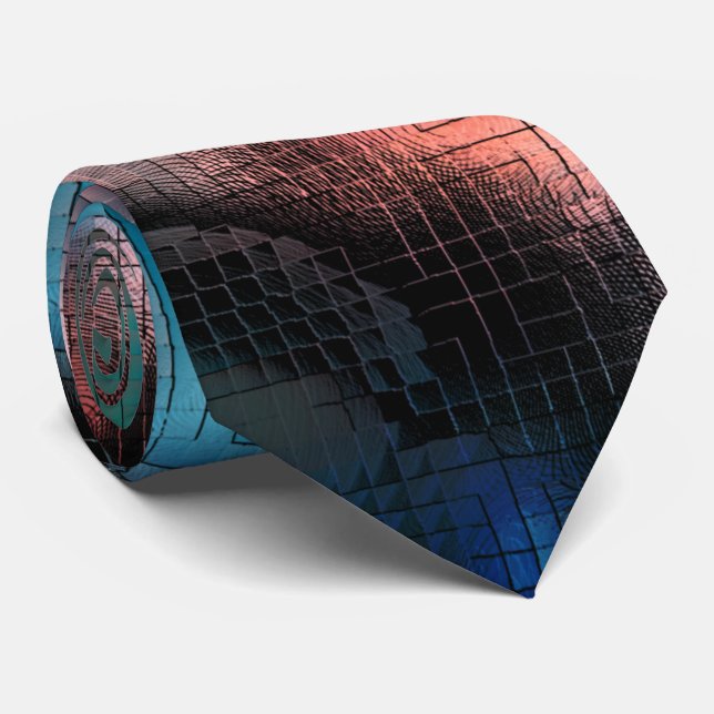 Rustic red to blue stains in square mosaic effect  tie (Rolled)