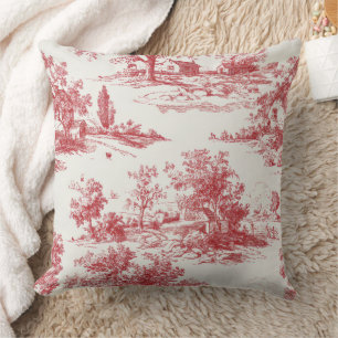 Rustic Red Toile Country Landscape Pattern Cushion