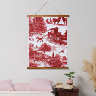 Rustic Red Toile with Detailed Countryside Imagery Hanging Tapestry