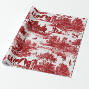 Rustic Red Toile with Detailed Countryside Imagery Wrapping Paper