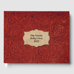 Rustic Red Tooled Leather (Faux) Personalised Guest Book