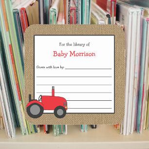 Rustic red tractor bookplate square sticker