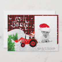 Rustic Red Tractor PHOTO Christmas Buffalo Plaid