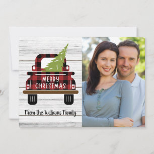 Rustic Red Truck Buffalo Plaid Holiday Flat Card