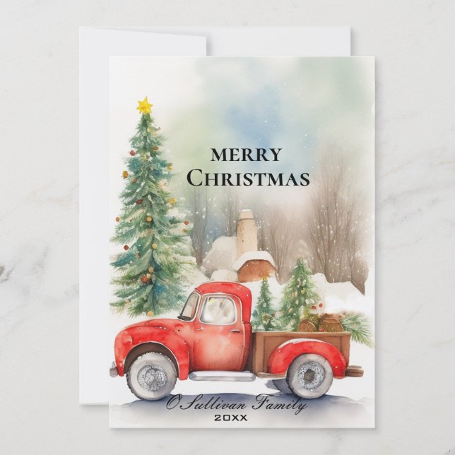 Rustic Red Truck Christmas Card - Vintage Elegant (Front)