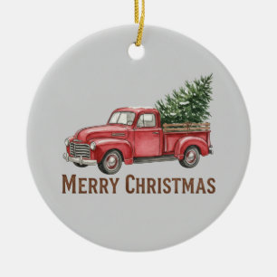 Rustic Red Truck Christmas Farmhouse Pine Tree Ceramic Tree Decoration