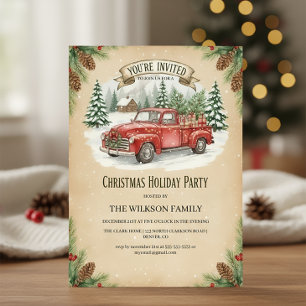 Rustic Red Truck Christmas Holiday Party Invitation