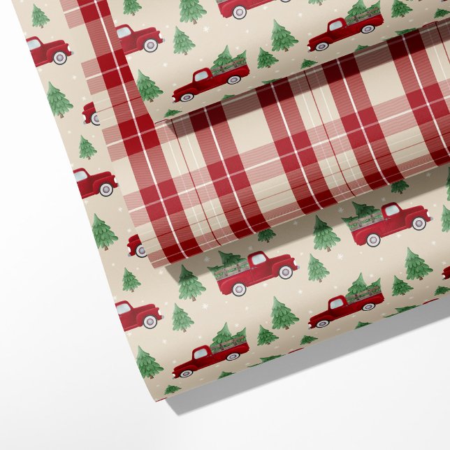 Rustic Red Truck & Christmas Plaid  Wrapping Paper Sheet (Creator Uploaded)