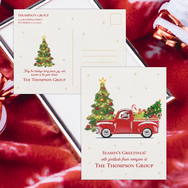 Rustic Red Truck Christmas Tree Corporate Holiday Postcard (Rustic Red Truck Christmas Tree Corporate Holiday Postcard)