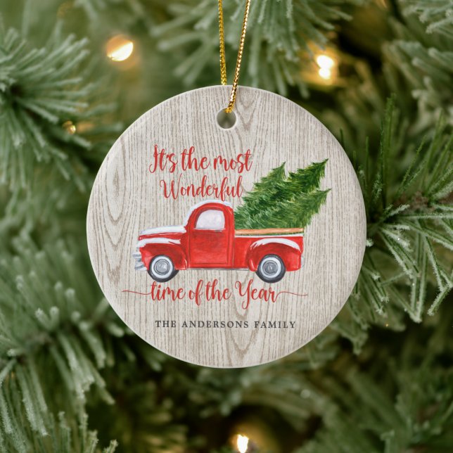 Rustic Red Truck Christmas Tree Family Ceramic Tree Decoration (Tree)