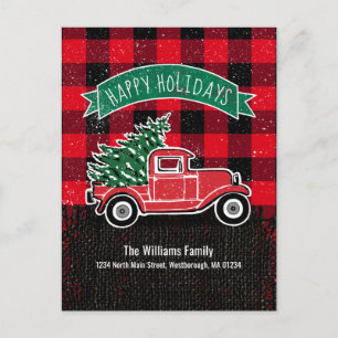 Rustic Red Truck Christmas Tree Holiday Moving Announcement Postcard
