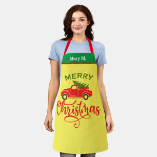 Rustic Red Truck Christmas Tree, Personalised Name Apron