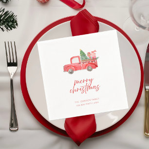 Rustic Red Truck Merry Christmas Holiday Party Napkin