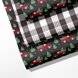 Rustic Red Truck & Plaid Christmas Wrapping Paper Sheet