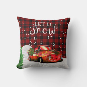 Rustic RED TRUCK Vintage Snow Christmas Decor Cushion