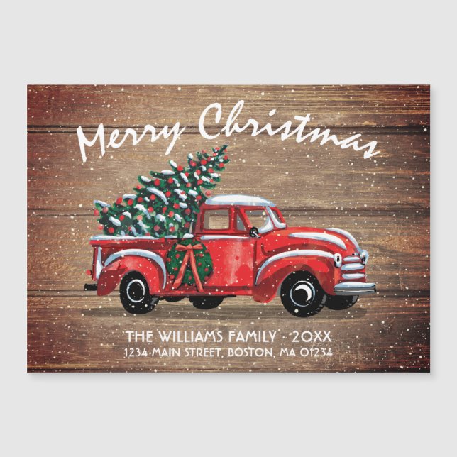 Rustic Red Vintage Truck Christmas Moving Magnet (Front)