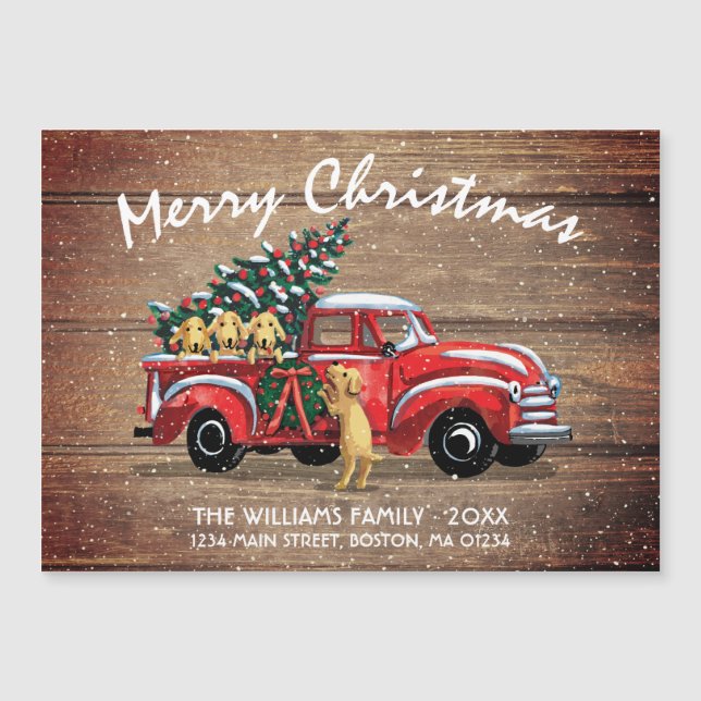 Rustic Red Vintage Truck Dog Christmas Moving Card (Front)