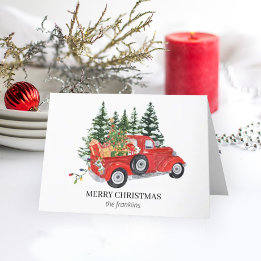 Rustic Red Vintage TruckTree Snow Merry Christmas  Holiday Card