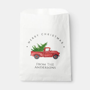 Rustic Red Watercolor Truck With Christmas Tree  Favour Bags