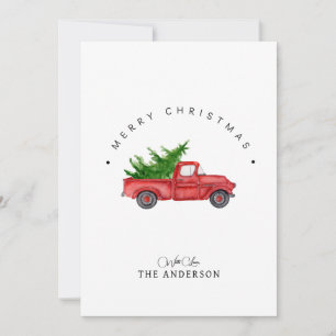 Rustic Red Watercolor Truck With Christmas Tree  Holiday Card