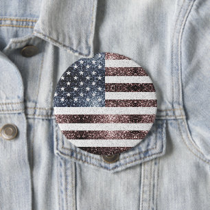 Rustic Red White Blue Sparkles USA flag 10 Cm Round Badge