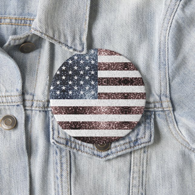 Rustic Red White Blue Sparkles USA flag  10 Cm Round Badge (In Situ)