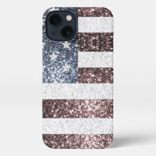 Rustic Red White Blue Sparkles USA flag iPhone 13 Case