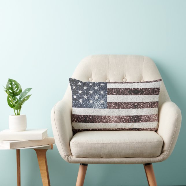 Rustic Red White Blue Sparkles USA flag  Lumbar Cushion (Chair)